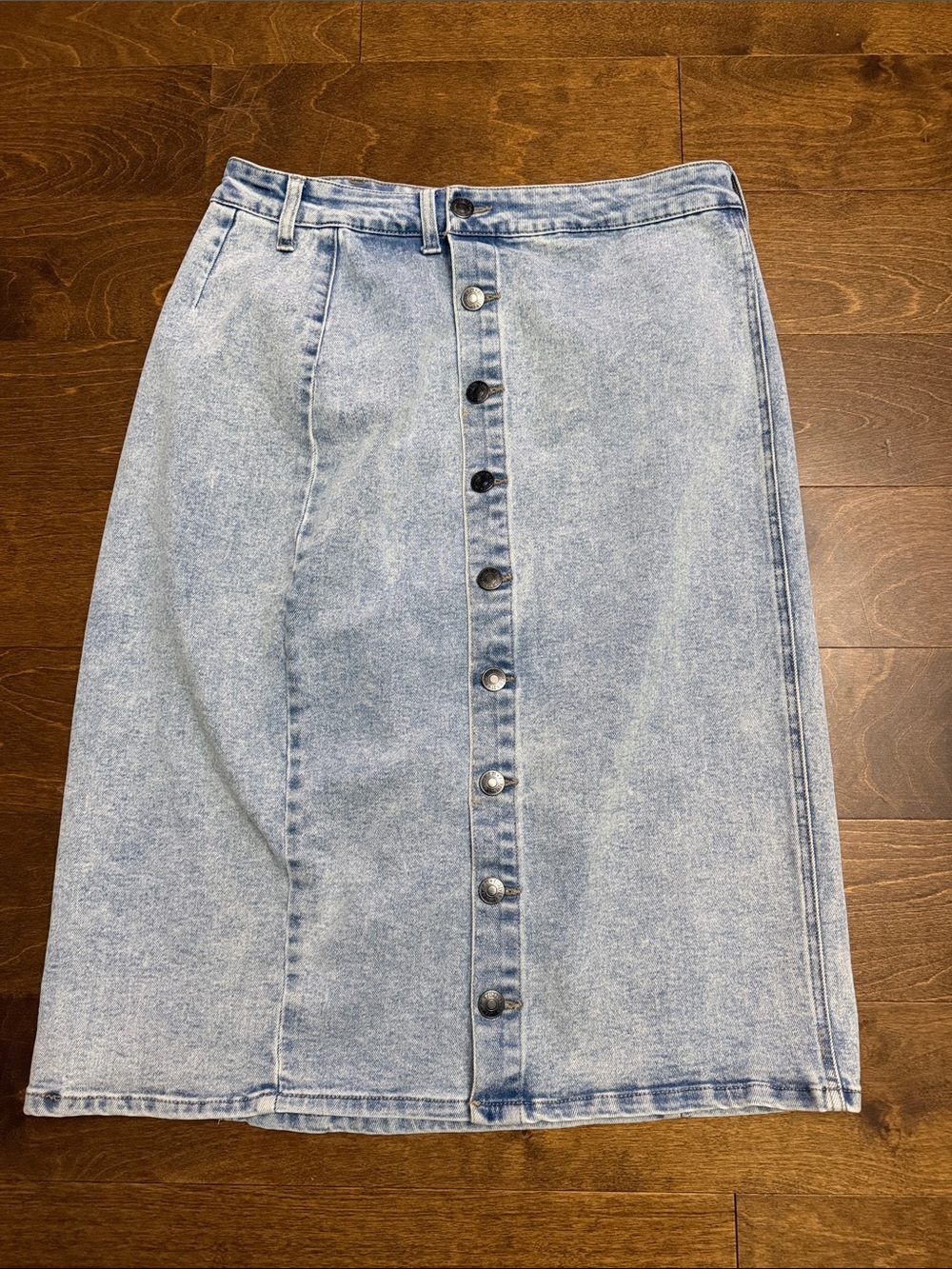 Forever 21+ Light Wash Button-Front Denim Midi Skirt